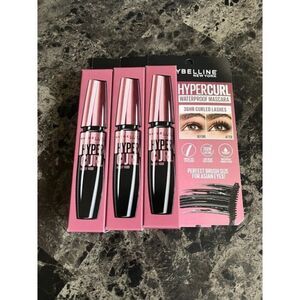 Maybelline Hypercurl Waterproof Black Mascara 36HR Curled Lashes‎ Set of 3